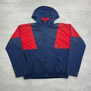 Vintage 80s Nike Windbreaker Jacket Men XL Red Bue Full Zip Gray Tag Swoosh Logo